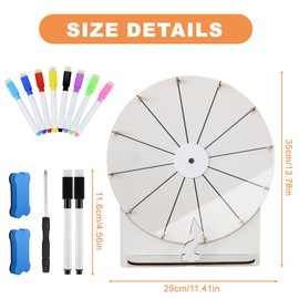DAJASD 29 cm Wheel of Fortune for Spinning, 12 Speed Wheel of Fortune for DIY, Wooden Wheel of Fortune with Eraser and Marker Pen, Spin Wheel for Lottery Games, Word Games, Carnival Party