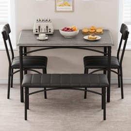 GAOMON Dining Table Set for 4, Kitchen Table with Upholstered Chairs and Bench, 4-Person Dining Room Table Set, Rectangular Kitchen Table Set for Small Space, Apartment, Home, Studio, Rustic Grey