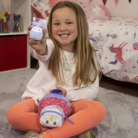 Zipstas Families 3-in-1 Girls Sleepover Bag Reversible Backpack Cuddly Unicorn Mummy and Baby Soft Toys and Medium Sized Bag