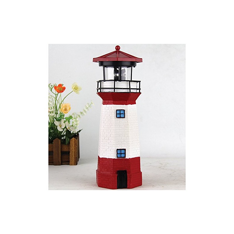 Jumbl JUMBLTM Solar Lighthouse with Rotating Lamp, Red, 11"