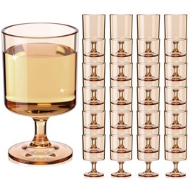 Singhoow 48 Packs 8oz Acrylic Reusable Plastic Wine Glasses Bulk Wedding Disposable Short Stem Party Goblet Cup Vintage Milkshake Cordial Unbreakable Cocktail Drink Water Bars Stemware (Champagne)