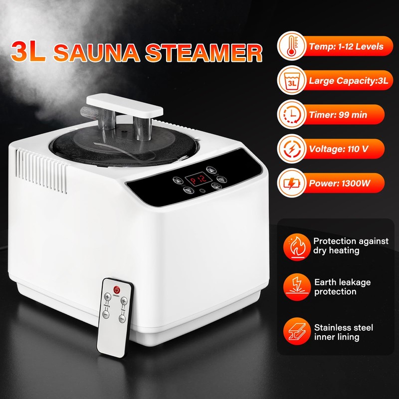 X-Vcak Portable Sauna Steam Machine with Remote Control, 3L 1000W