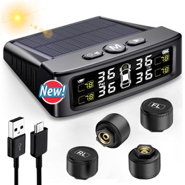 Tire Pressure Monitoring System TPMS Tire Pressure Monitor with Solar and USB Charge, 4 Tire Sensors & 6 Alarm Modes, Auto on/Off, 2025 Updated TPMS with Color LCD Screen, for SUV, MPV, RV, Sedan