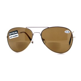 PASTL Bifocal Magnification Lens Sunglasses Unisex Classic Aviator Tinted Reader Gold