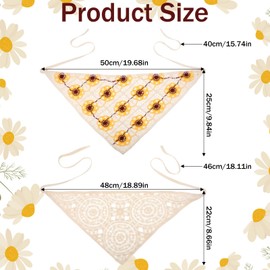 Aeaocvo 2Pcs Crochet Bandanas, Hair Bandanas for Women, Floral Bandana Headbands, Vintage Hair Bandanas for Women Girls Head Kerchief Styling Decor (White, Yellow)