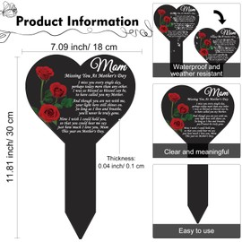 Mother's Day Memorial Stakes Grave Decorations for Cemetery Grave Plaque Stake Markers Memorial Mom Plaques Sympathy Garden Stake Waterproof Grave Stake Garden Cemetery Decorations for Grave Yard
