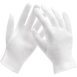 100% Cotton Gloves for Eczema,1 Pairs White Cotton Moisturizing Gloves Over Night Bedtime | Cosmetic Inspection Premium Cloth Quality | Dry Sensitive Irritated Skin Spa Therapy Secure Wristband