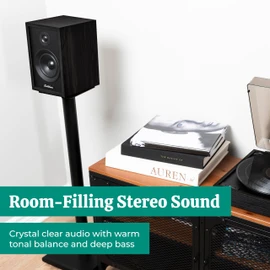 Electrohome McKinley 2.0 Stereo Powered Bookshelf Speakers with Built-in Amplifier and 4" Drivers for Turntable, TV, PC and Wireless Music Streaming Featuring Bluetooth 5, RCA and Aux (EB30B)