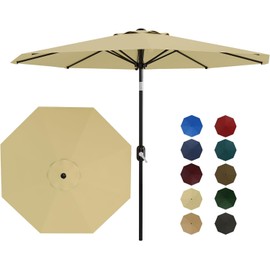 IDEALHOUSE 9Ft Outdoor Patio Umbrella, 8 Sturdy Ribs Table Umbrella With Crank Lift & Push Button Tilt, Market Umbrella UV Protection Waterproof for Garden, Deck, Backyard, Pool, Beige