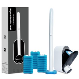 Escobilla de Inodoro desechable y Soporte con 32 recambios de Varita de Inodoro con solución de Limpieza de inodoros, Juego de Suministros de Limpieza de baño, Color Negro (Paquete de 1)
