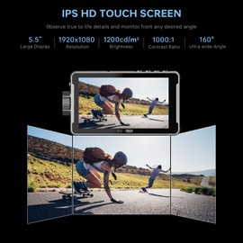 VILTROX DC-550 5.5 Inch Touchscreen Camera Field Monitor, 4K HDMI, 1200 nits, Camera Monitor with Battery, Sunshade Hood, 3D Lut, Peaking Focus Assist, 160° Wide View Angle, DC 12V Type-C 5V in