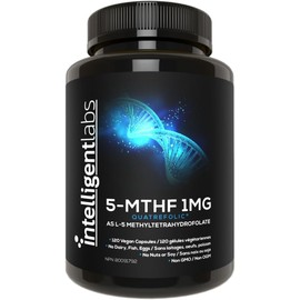 Intelligent Labs 1MG 5-MTHF Methylfolate as Quatrefolic Acid®, 120 Veg Capsules, 4 Months Supply, MTHFR Supplement for Men & Women, 1MG=1000 mcg of Vitamin B9 Activated Folate for Methylation Support