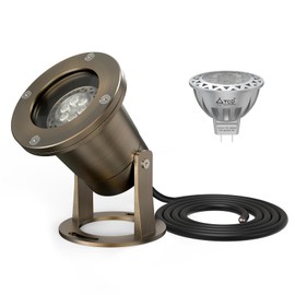 ATCD Underwater LED Pond Light Solid Brass 12V Low Voltage Landscape Submersible LED Lights with 7W MR16 LED Bulb Outdoor Copper Long Lasting Pond Lighting for Pool Fountain Garden