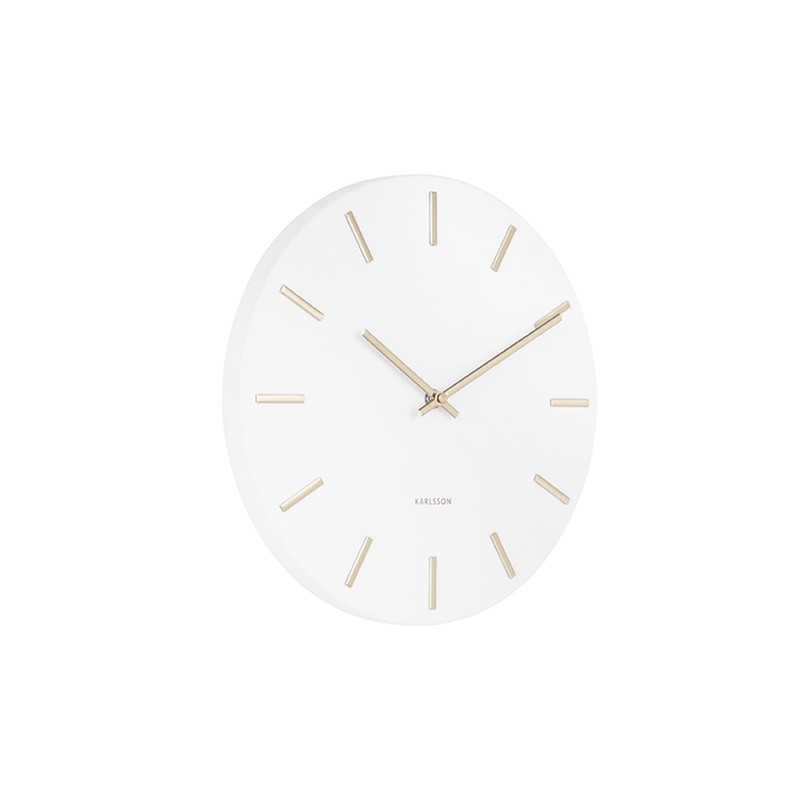Wall clock Charm steel white w.gold battons small