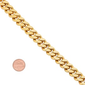 The Bling Factory 11mm Diamond-Cut 14k Yellow Gold Plated Flat Miami Cuban Link Chain Bracelet, 8 inches
