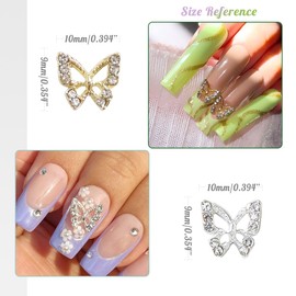 qiipii 24pcs Butterfly Nail Charms Bulk 3D Charms for Acrylic Nails, Golden Silver Butterflies Nail Rhinestones Charms Nail Alloy Studs Nail Art Jewels Diamonds Gems Supplies for Nails Face Makeup