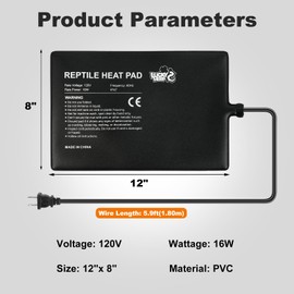 LUCKY HERP Reptile Heat Pad 8x12 Inch 16W Under Tank Terrarium Heating Mat, Reptile Heat Mat, Reptile Heating Pad for Turtle, Lizard, Hermit Crab, Frog, Snake