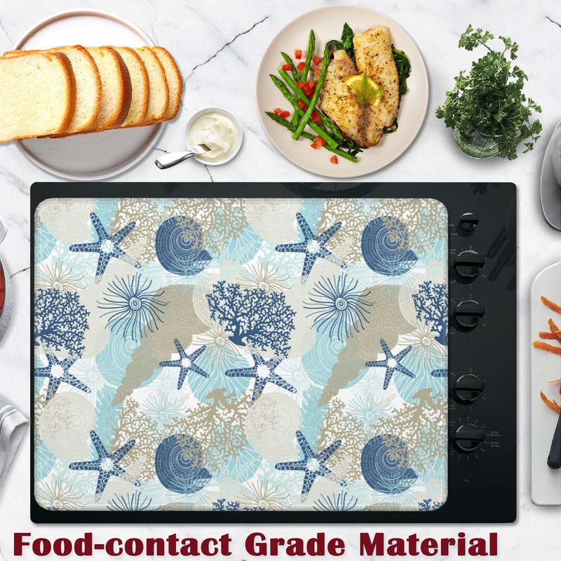 Stove Top Cover for Electrics, Beach Seashell Coral Starfish Glass