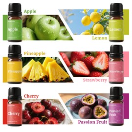 Fruit Fragrance Oils, 6x10ml Summer Essential Diffuser Oils Set, Aromtopia Fruity Fragrance Oil for Candle Soap Making, Premium Home Diffusing Scents, Pineapple, Lemon, Cherry, Passion Fruit, Apple