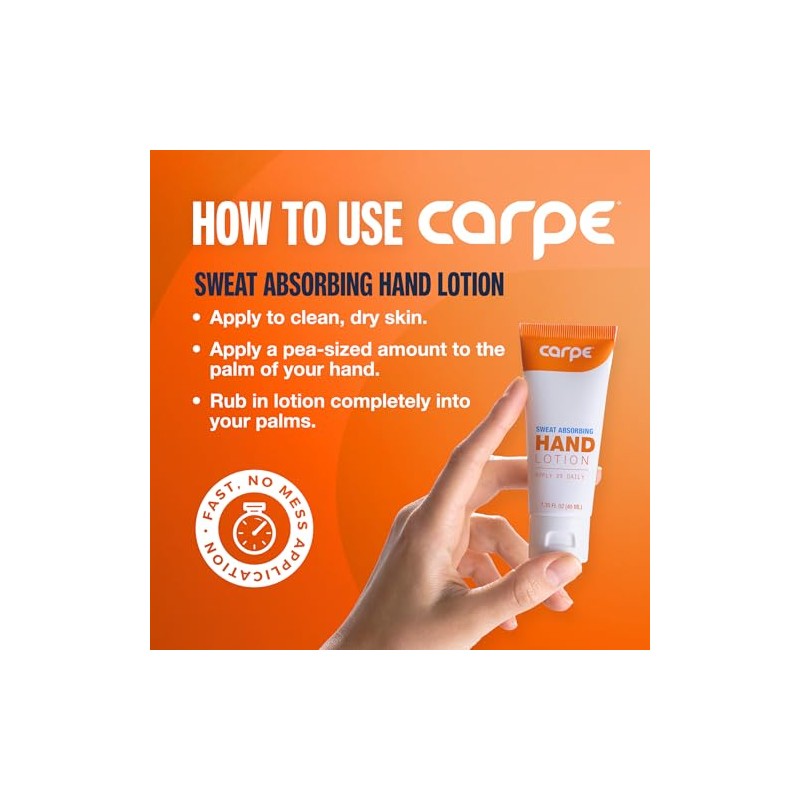 Carpe Antiperspirant Hand Lotion, A dermatologist-recommended, non-irritating, smooth lotion that