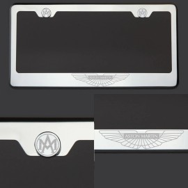 KA Mirror Chrome Aston Martin Logo Laser Etched Stainless Steel License Plate Frame