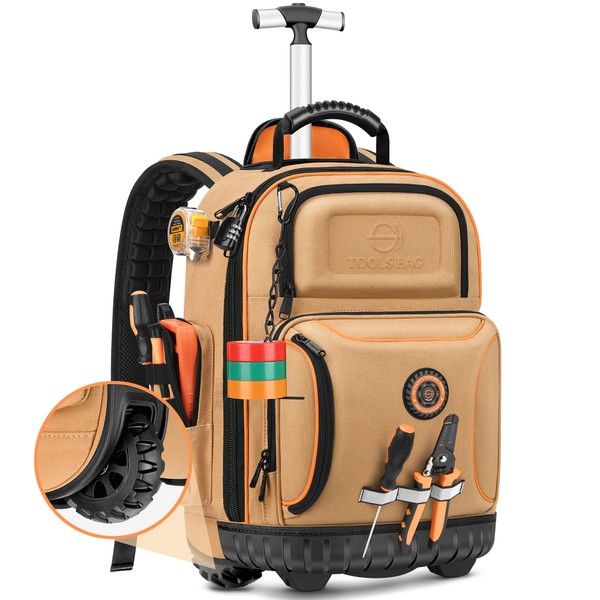 Backpack Tool Bag with Wheel, Rolling Tool Backpack for Electrician