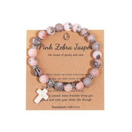 Christian Gifts for Women Men Cross Healing Crystal Bracelets Faith Easter Catholic Religious Jewelry Natural Stone Stretch Bracelets Stress Relief Anxiety Yoga Bracelet Birthday Gifts For Teens, 3,