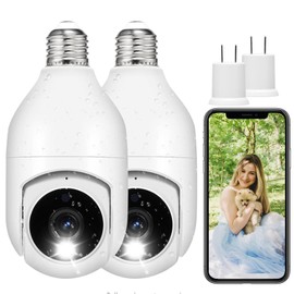 WAKADO Light Bulb Security Camera, Wireless WiFi 2K Outdoor & Indoor Dome Lightbulb Surveillance Cam with Audio, Night Vision, 2-Way Talk, Motion Detection, PTZ for Baby, Pet & Home Security (2pk)