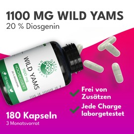 Green Naturals Premium Yams – 180 High Dose Capsules of 500 mg Made in Germany – 100% Vegan & No Additives