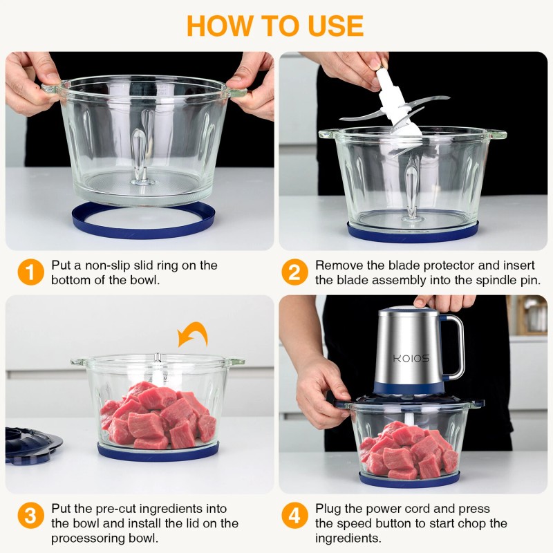 KOIOS Electric Food Processor, 2-Speed Food Chopper Meat Grinder with