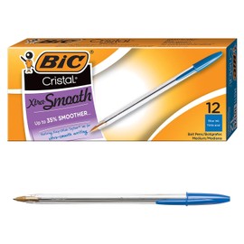 BIC MS11BE Cristal Xtra Smooth Ballpoint Stick Pen, Blue Ink, 1mm, Medium, Dozen