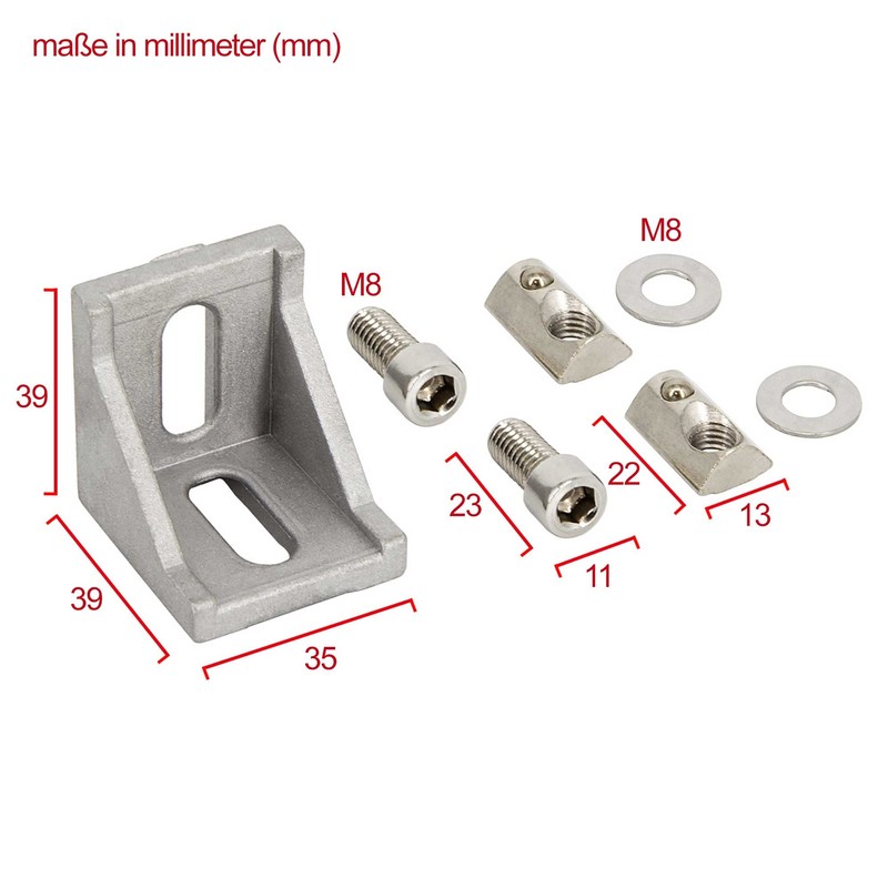 SCHMIDT systemprofile 10x Corner Brackets, M8 39 x 39 x