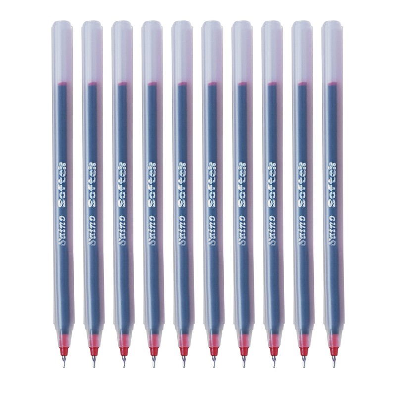 SAINO Softy Ballpoint Pens, RED, Fine Point (0.7mm), Pack of