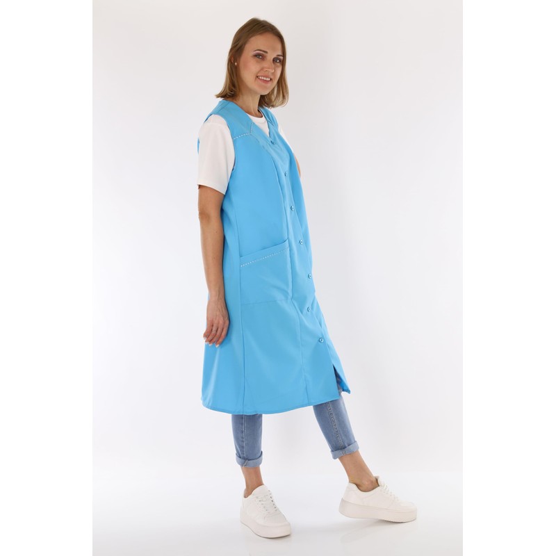 Women's Sleeveless Cooking Apron Apron Button Gown Plain House Dress,