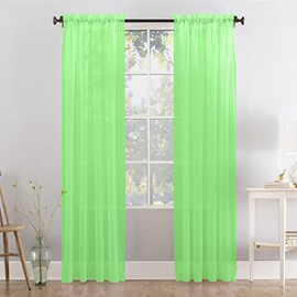 Megachest a pair of 3+7cm slot top sheer lucy voile curtain with tie backs 31 colors 10 sizes (lime, 56" wideX36 drop(W142cmXH91.5cm))