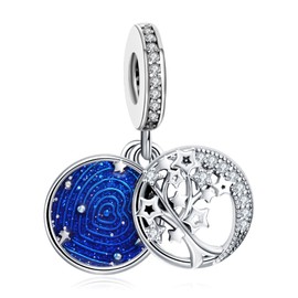 LaMenars Moon and Stars 926 Sterling Silver Charms with Cubic Zirconia Pendant for Europe Charm Bracelets, Christmas Gifts for Women Girls Bracelet and Necklace, Sterling Silver