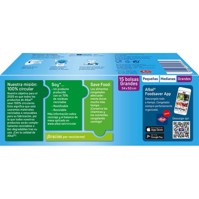 Albal Freezer Bags, 3 Litre, Made with 70% Recycled Materials,