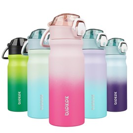 BJPKPK 18oz Insulated Water Bottle With Straw Stainless Steel Double Wall Water Bottles BPA-Free Leak Proof Thermos With Lockable Flip Lid And Soft Silicone Spout,Cherry Blossom