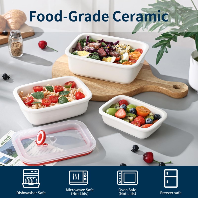 Ceramic Food Storage Containers with Lids, Meal Prep Containers Reusable,