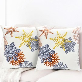 RYSMIYOU Decorative Throw Pillow Covers Set of 2 Snowflake Pillow Covers 18x18 inch Super Soft Short Plush Square Throw Pillows,Farmhouse Outdoor Pillow Covers for Couch Sofa Bedroom Living Room