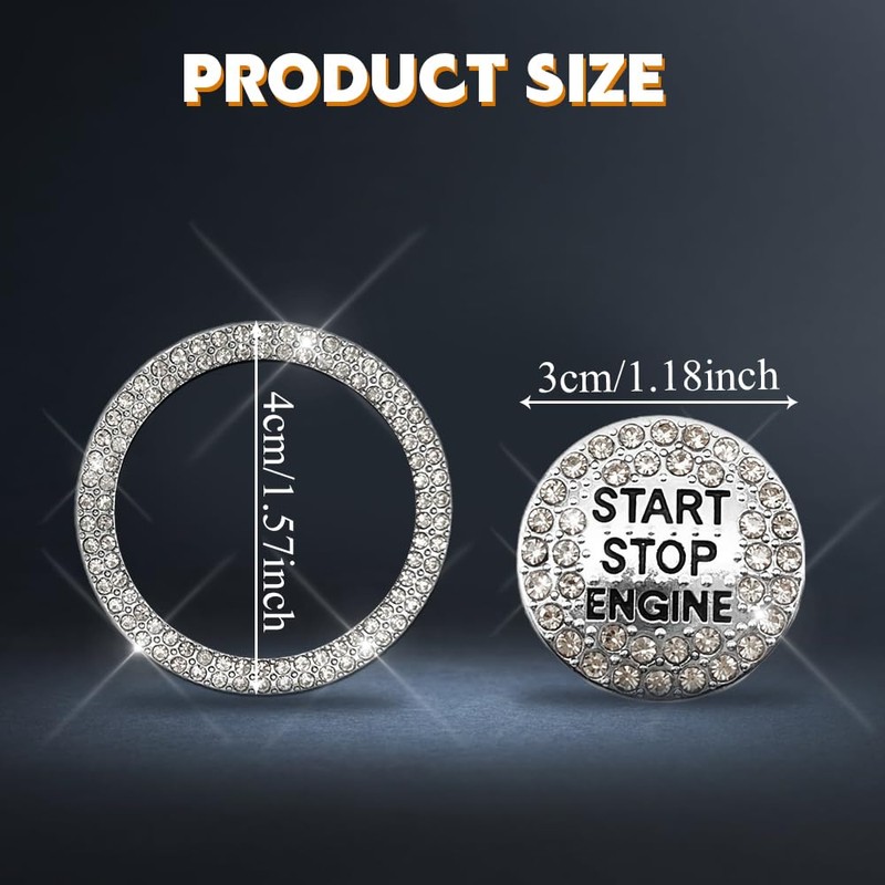 HQRNYP Bling Crystal Car Engine Start Ring Sticker, Push Start
