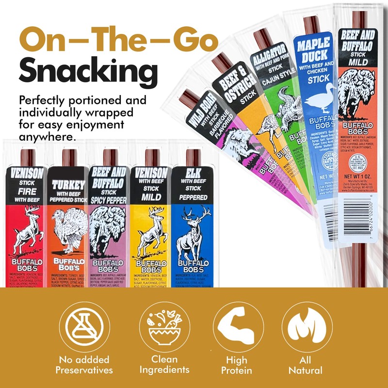 Jerky-n-Spice Wild Game Exotic Meat Sticks (10-Pack) | Ultimate Beef