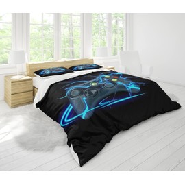 SHUAIG Children's Gamepad Bed Linen Set Boys Gamepad Bedding Set 3D Effect Gamepad Print Microfibre Duvet Cover and Pillowcase 50 x 75 cm (Gamepad, 135 x 200 cm)