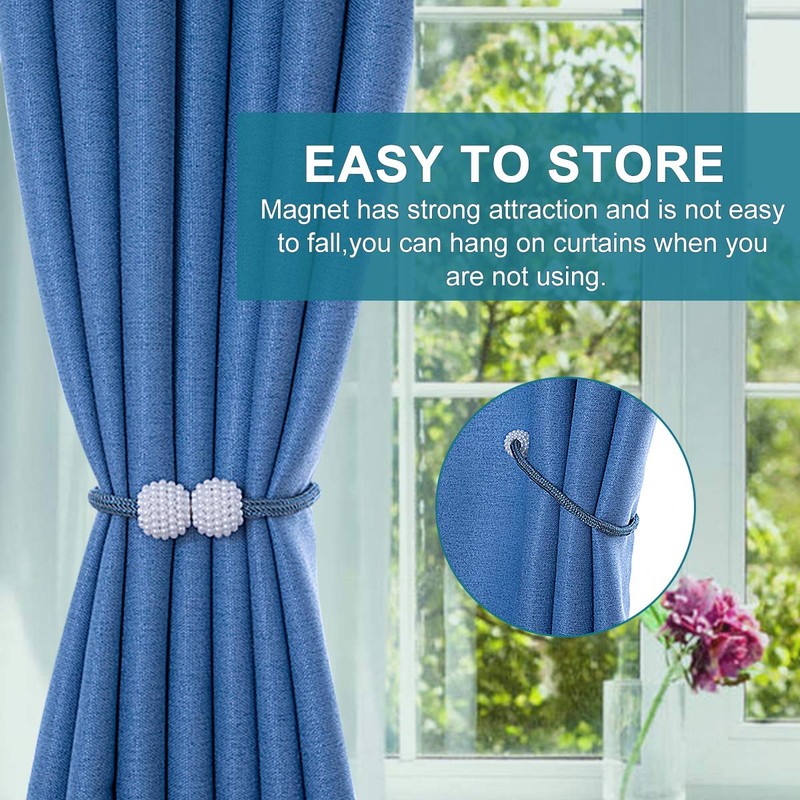 JOYJULY Magnetic Curtain Tiebacks (6 Pack),Modern Pearl Curtain Drapes Clips