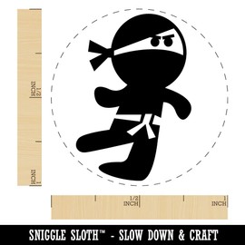 Cute Fighting Ninja Self-Inking Rubber Stamp Ink Stamper for Stamping Crafting Planners - 1 Inch Medium - Blue Ink