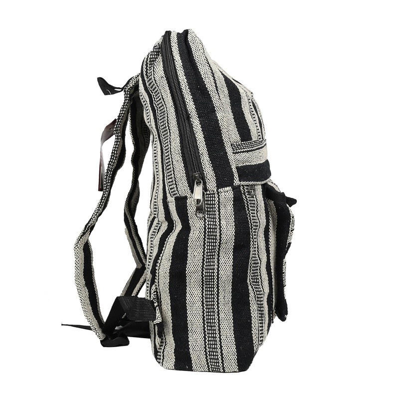 Handwoven Nepalese Front Pocket Hippy Style Cotton Backpack (Black &