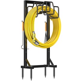 Skycarper Garden Hose Reel Holder Detachable Metal Water Hose Hanger Organizer Heavy Duty Free Standing Hose Stand,Black