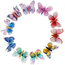Shinon 10 Pcs Butterfly Hair Clips 3D Butterfly Wings Glitter Butterfly Hairpins Lightweight Cute Colorful Mesh Realistic Handmade Butterfly Barrettes Styling Pins for Women Girls Wedding Bridal Hair Styling Accessories with 200 multicolor mini rubber ba