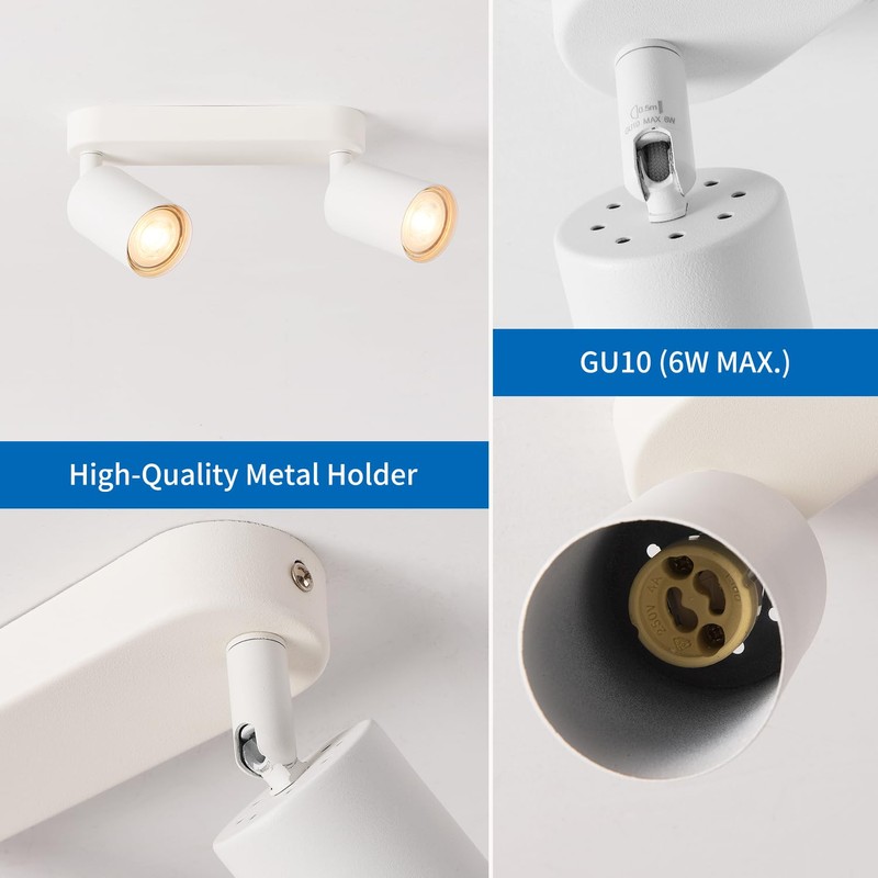 ANWIO EUS-EA190811-10-02RW Ceiling Spotlight 2-Bulb White GU10 Swivelling Spotlight for