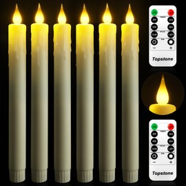 Topstone 6 pcs LED Taper Candles with Remote Control,Timer,Dimmer,Flameless Battery Operated 9.5 Inch Dripless Candles for Wedding,Christmas,Home Decor,Warm Yellow Light